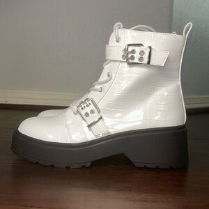 Faux Croc Leather Buckled Boots